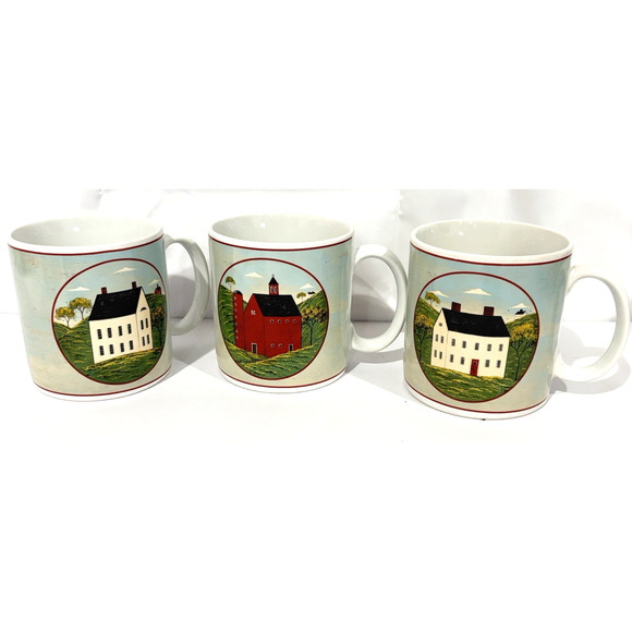 Vintage Warren Kimble Brandon House Country Life Sakura Coffee Mugs Set Of 3 - Picture 1 of 7